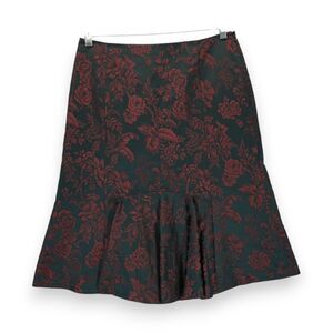 Ann Taylor Women's Skirt‎ Floral Brocade Mermaid Black Burgundy Size 6 MSRP $108